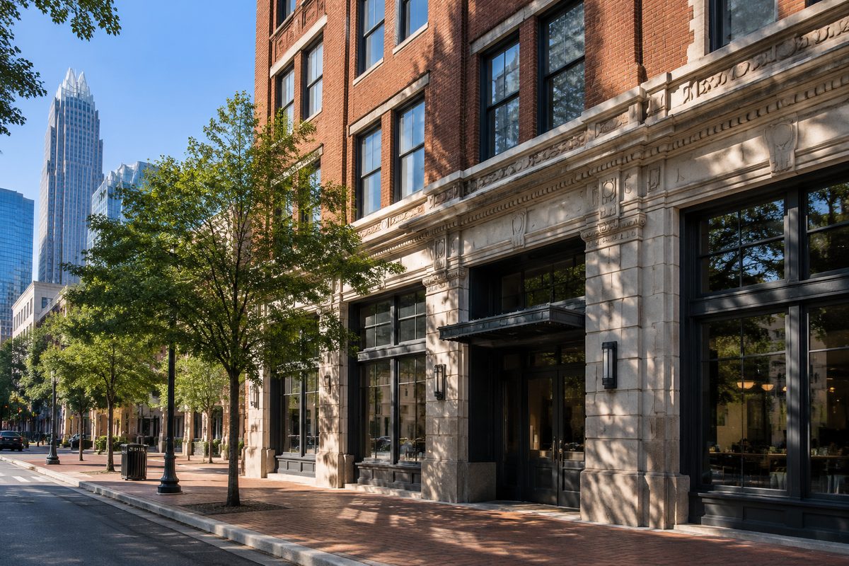Commercial building facade on North Tryon Street in Charlotte North Carolina