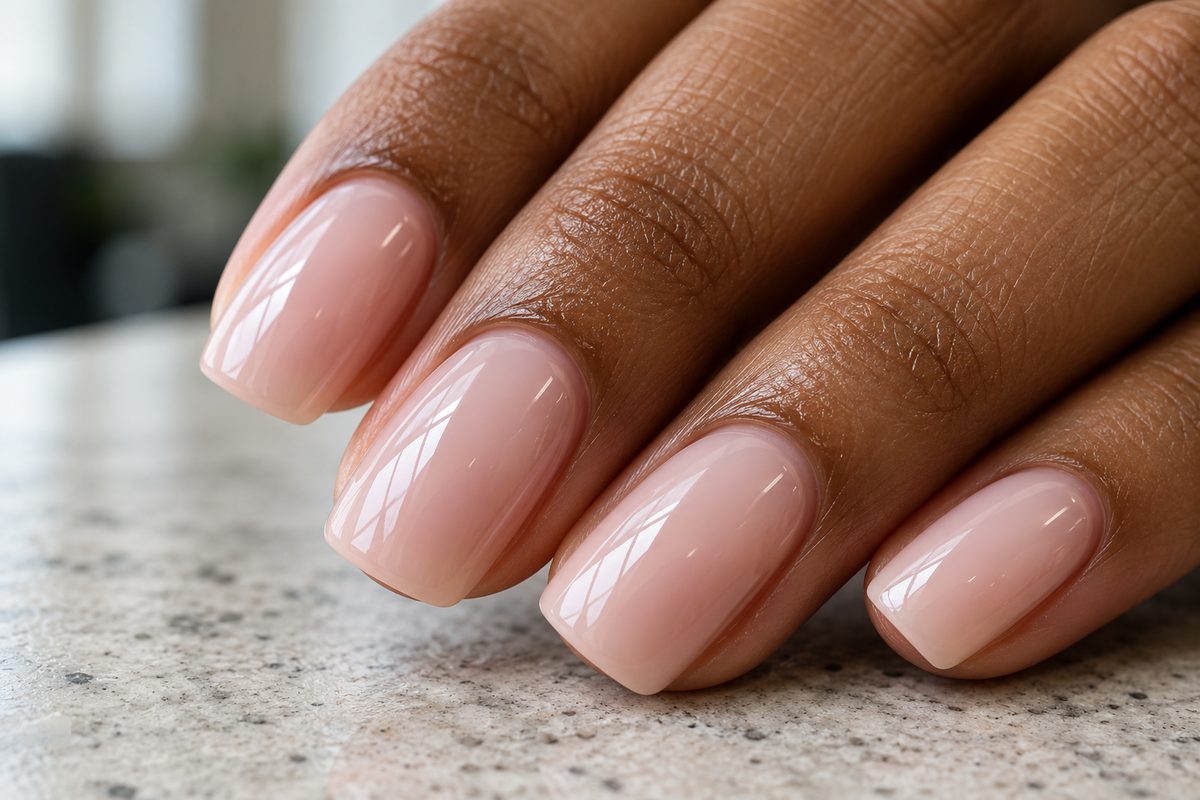 Finished manicure tips showing mirror-like gloss and smooth surface reflection